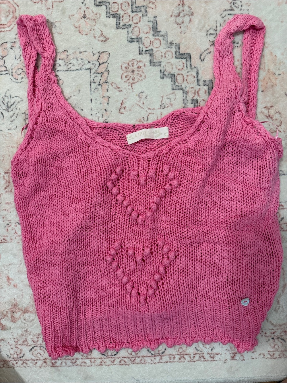 Pink Knit Heart-Accent Tank Top by SFERRA